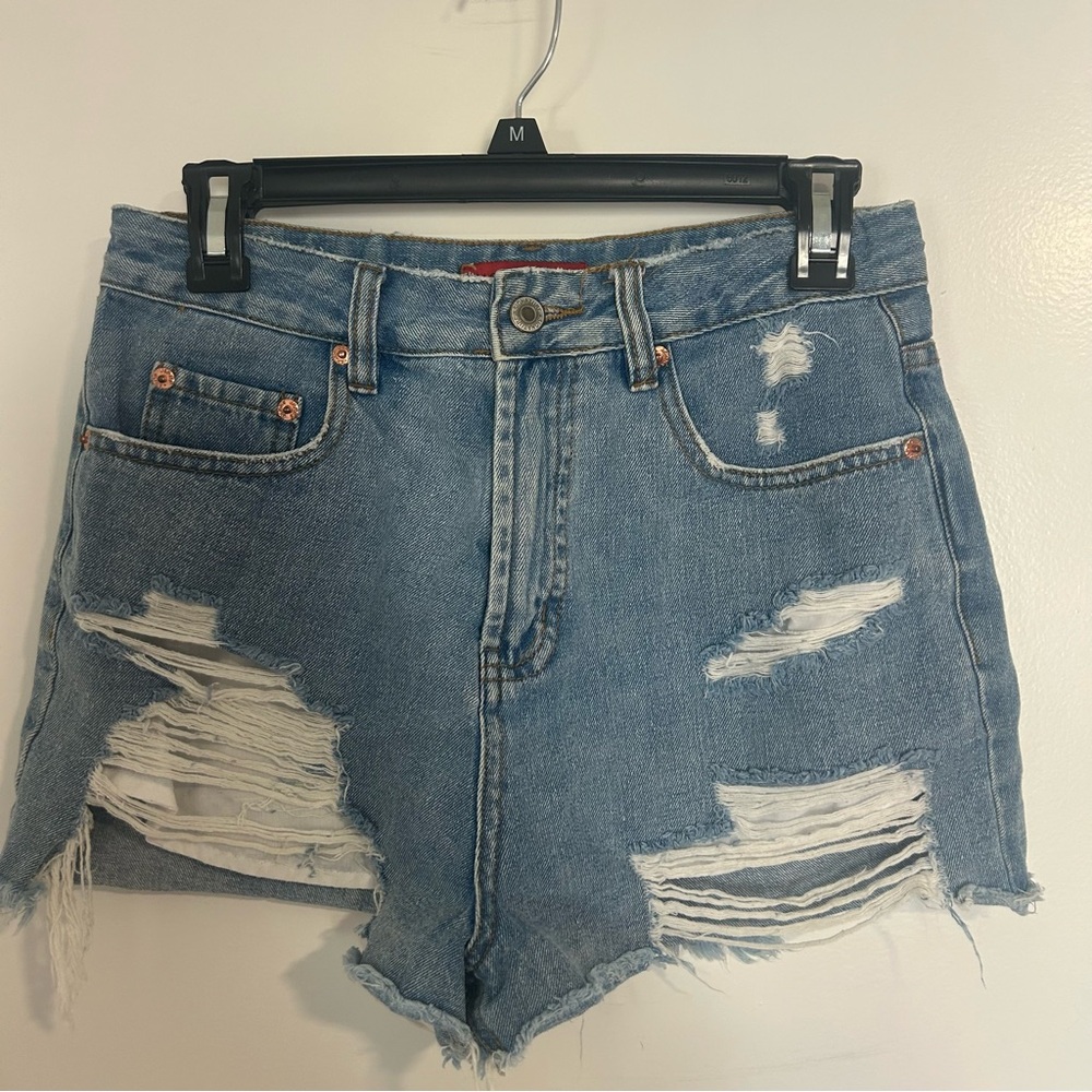 Signature 8 High Waisted Distressed Denim Shorts